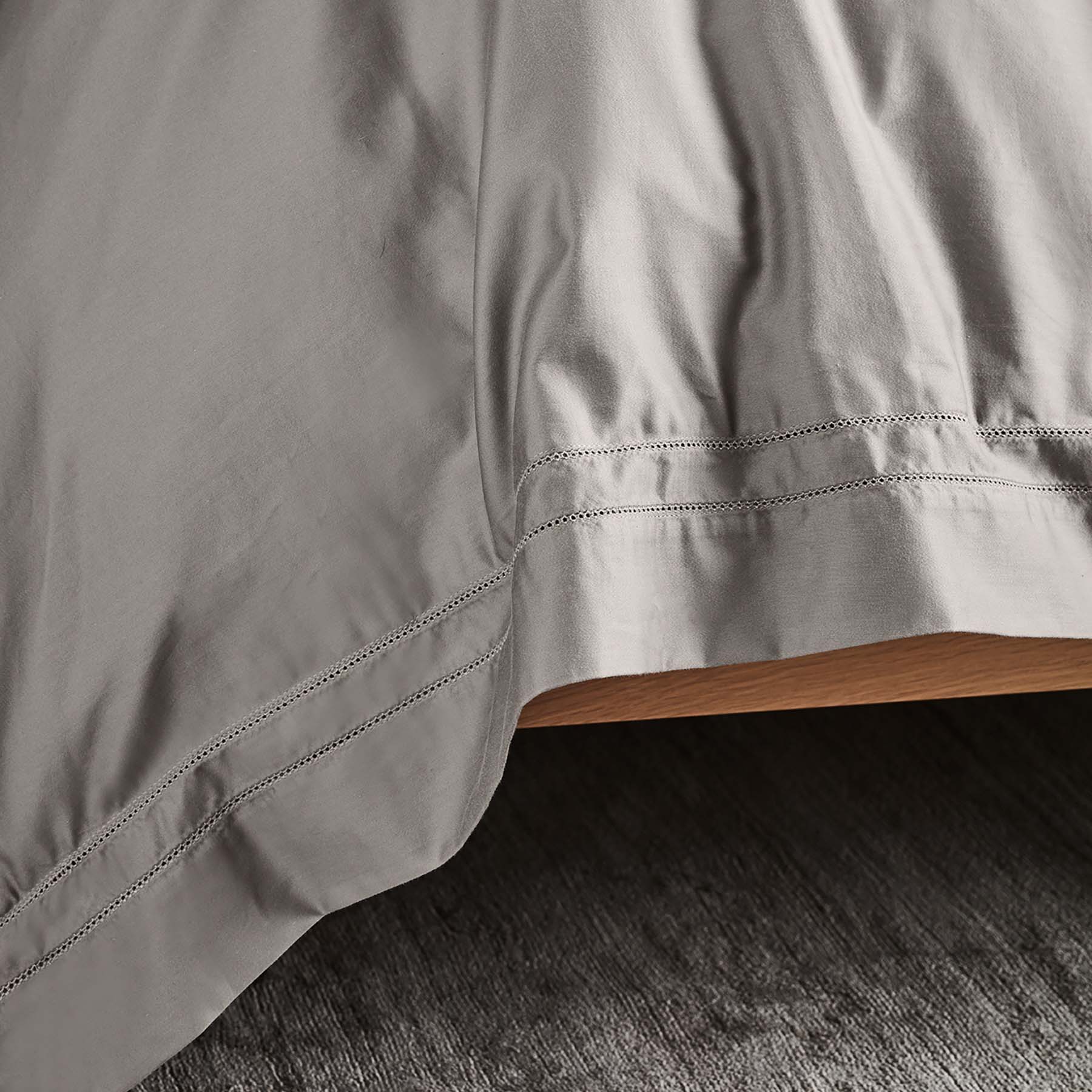 Kings & Queens Egyptian Cotton Classic Hemstitch Duvet Cover Set in Mushroom Fabric Detail