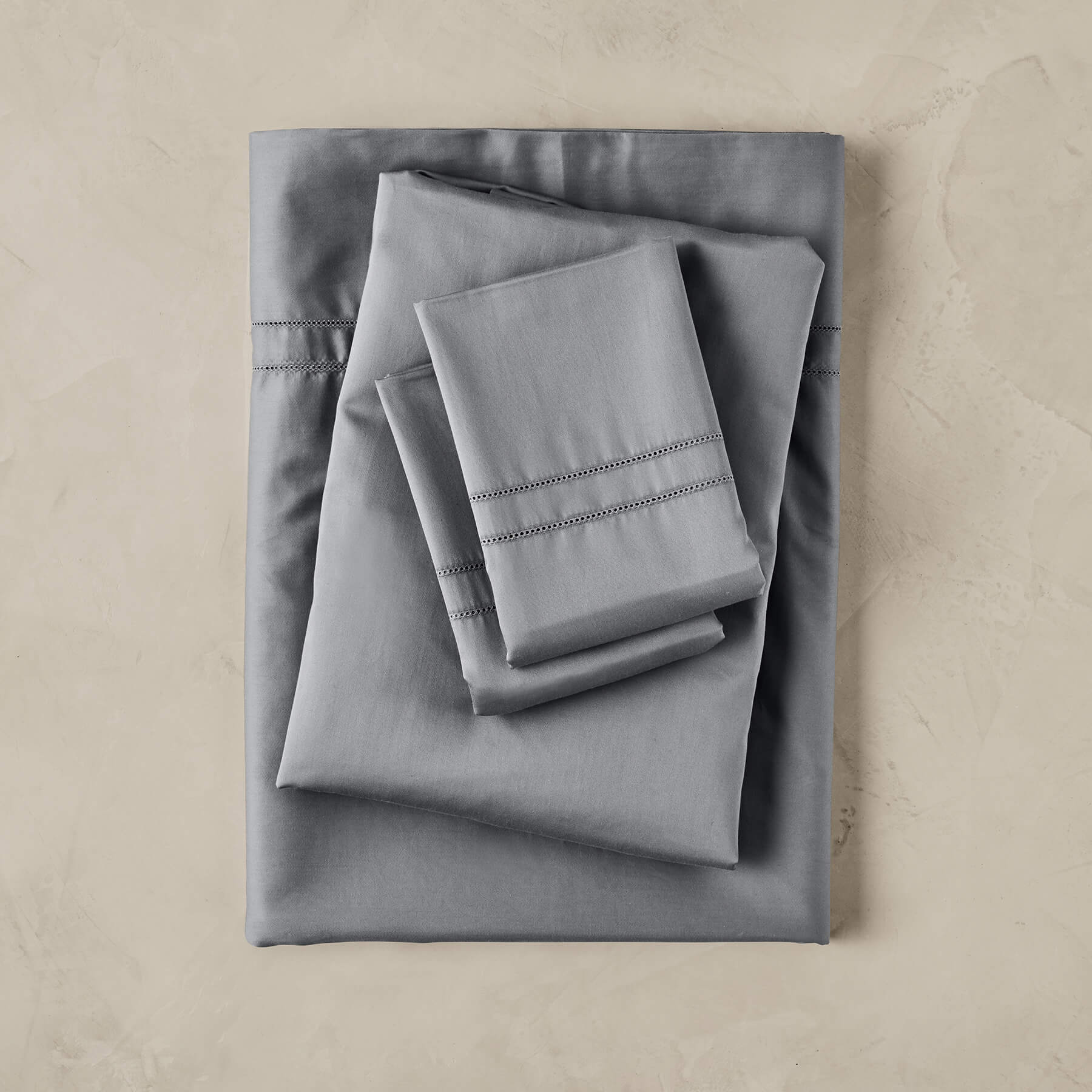 Kings & Queens Egyptian Cotton Classic Hemstitch Sheet Set in Grey Bedding Set