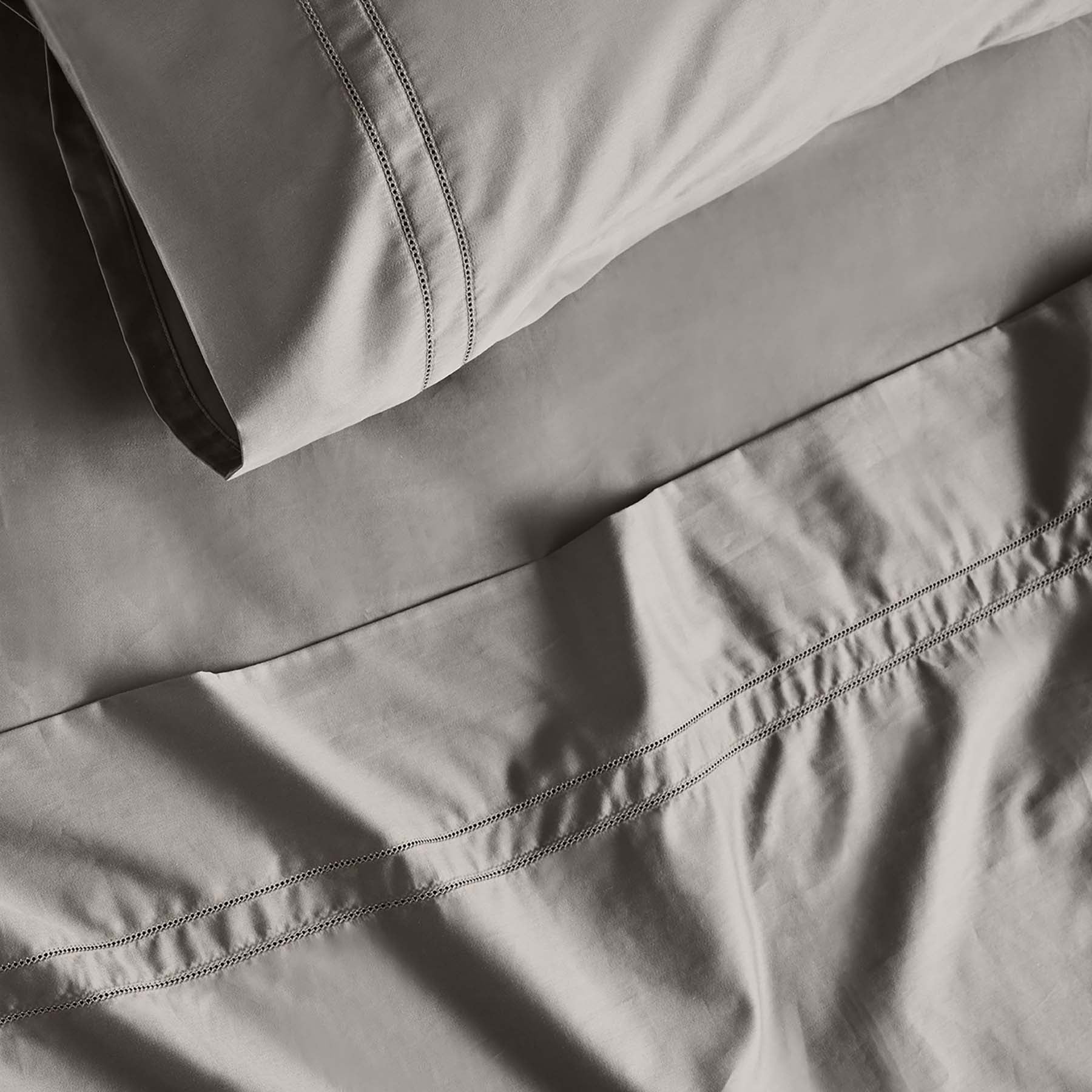 Kings & Queens Egyptian Cotton Classic Hemstitch Supreme Bundle Set in Mushroom Fabric Detail Sheet