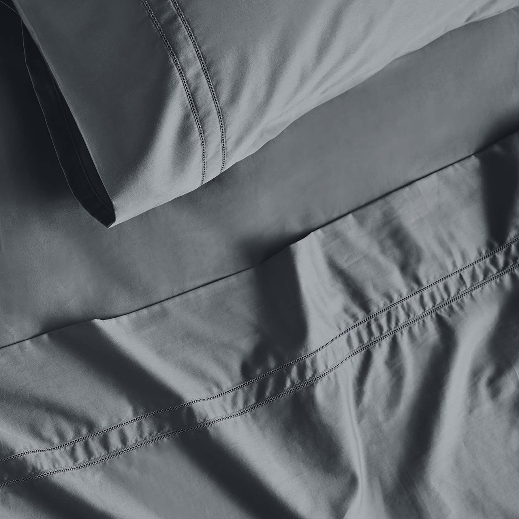 Kings & Queens Egyptian Cotton Classic Hemstitch Supreme Bundle Set in Slate Fabric Detail Sheet