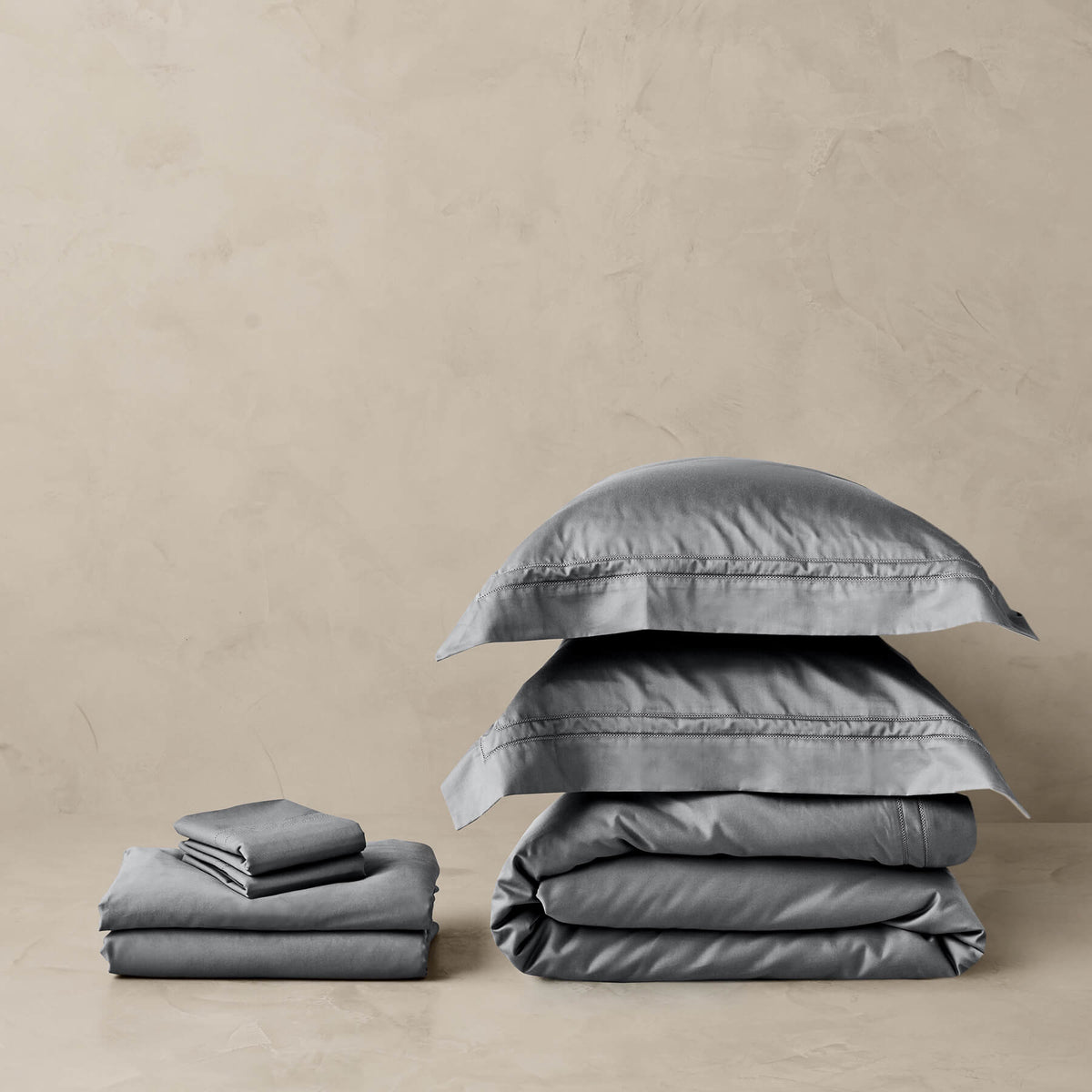Kings & Queens Egyptian Cotton Classic Hemstitch Supreme Bundle Set in Grey Bedding Set
