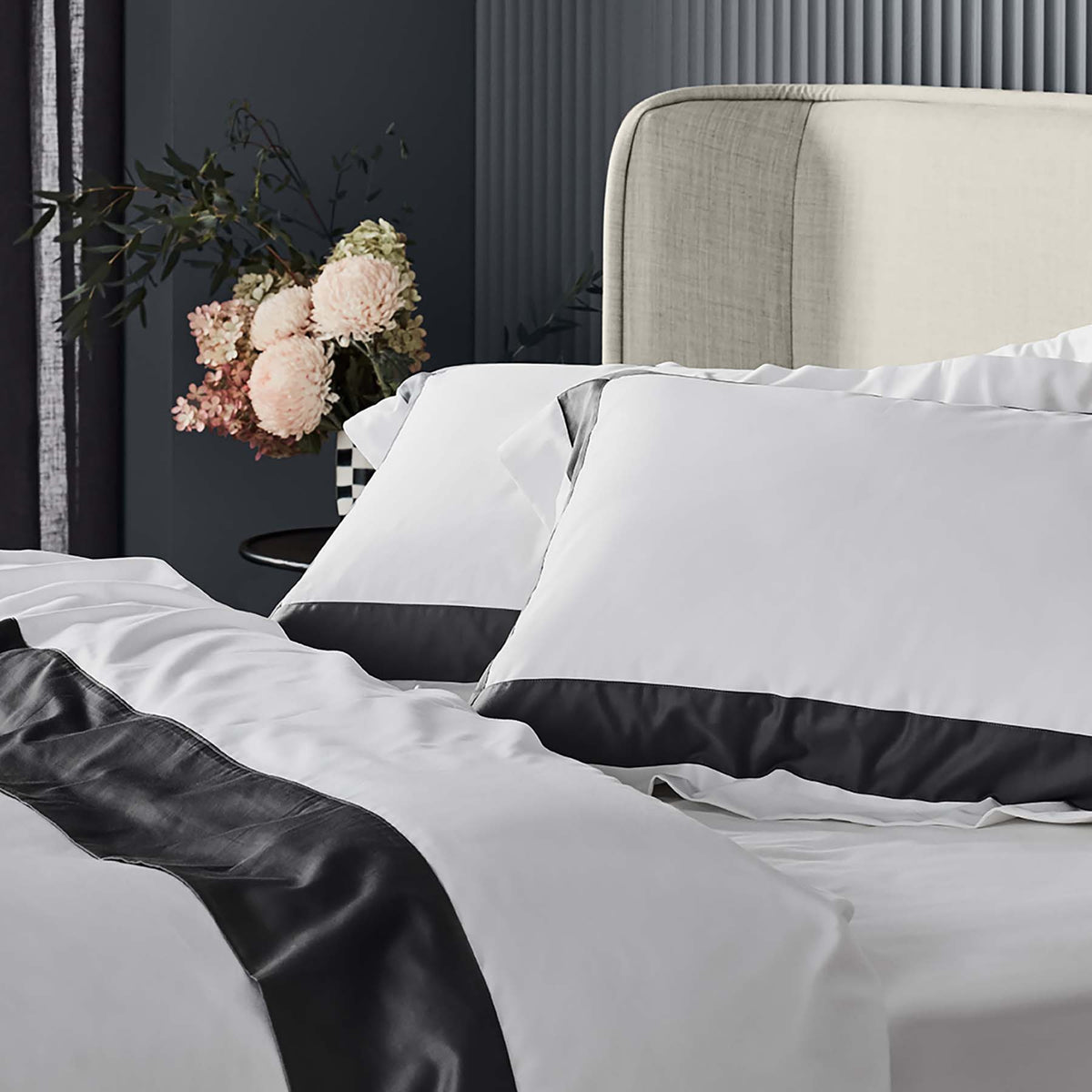 Kings & Queens Egyptian Cotton Signature Cuff Supreme Bundle Set in Charcoal Side View Duvet
